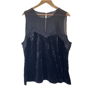 Lane Bryant Velvet Sheer Top SZ 22 / 24 Lace Whimsigoth‎ Vampy Dark Romance Edgy